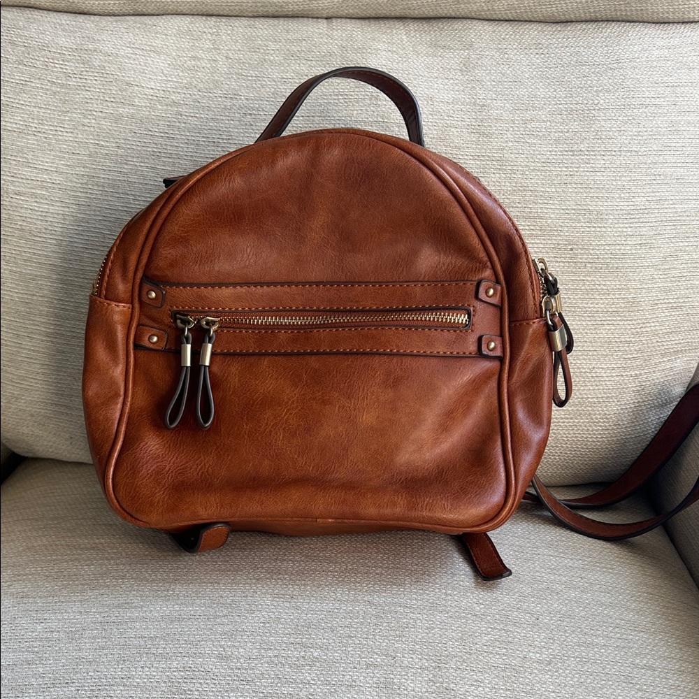 Sole Society Cognac Brown Faux Leather Backpack